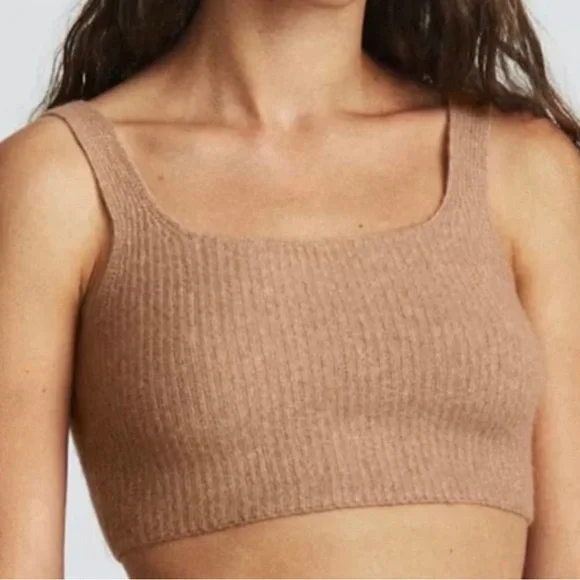 Everlane Womens Cozy Stretch Tank Top Wool Blend Soft Cropped In Camel Size M - Picture 1 of 4
